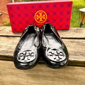 Tory Burch Black Patent Leather Reva Flats Sz. 10